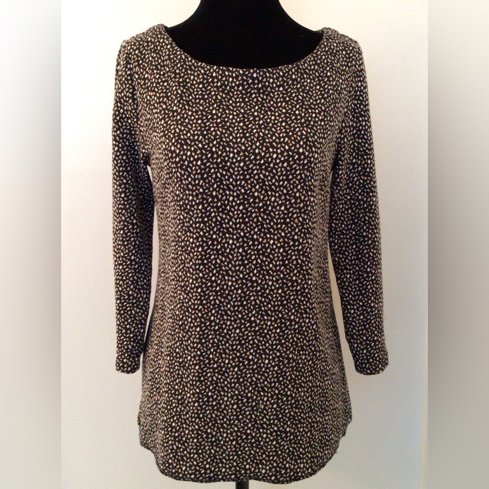 TALBOTS Black W Beige White Confetti Top 3/4 Sleeves Small.